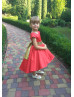 Coral Satin Gold Sequin Belt Flower Girl Dress